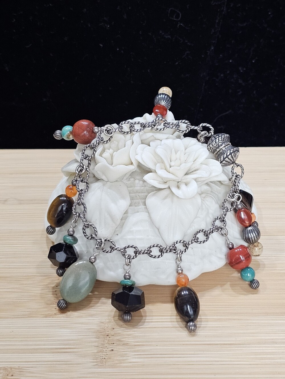 Carolyn Pollack Relios 925 Gemstone Charm Bracelet Magnetic Clasp 7" Fit
